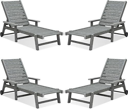 ACUEL Chaise Lounge, silla de descanso de polietileno de alta densidad para exteriores con ruedas, reposabrazos y respaldo ajustable, impermeable, a