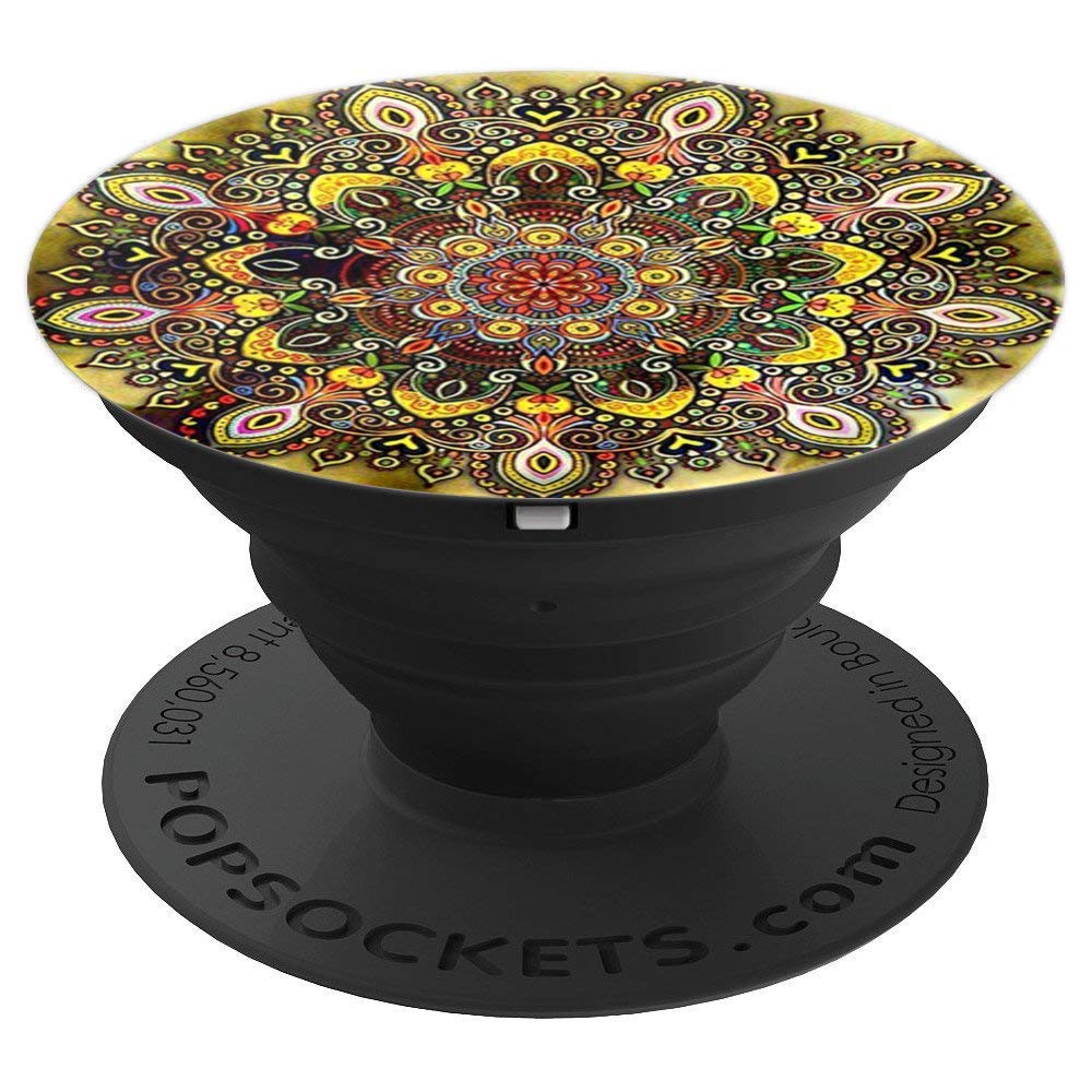 Yellow Mandala Pop Mount Socket Cute Designed Divine Mandala PopSockets PopGrip: Swappable Grip for Phones & Tablets