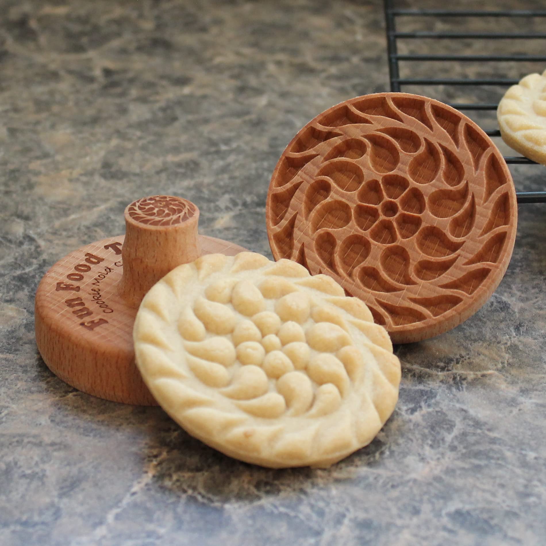 Sello de madera para galletas, 6,3 cm (espiral floral CS-043)
