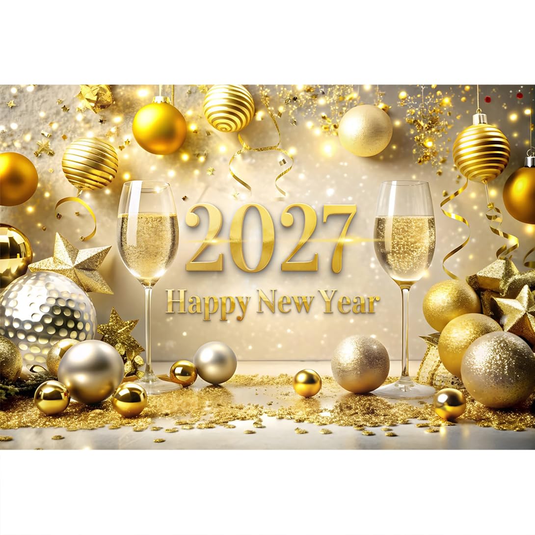 20x10ft Glitter 2026 Felice Anno Nuovo Banner Sfondo Lusso Oro 2026 Fotografia Sfondo Buon Natale e Felice Anno Nuovo Festa di Carnevale Newyears Eve Party Supplies Xmas Holiday Decor