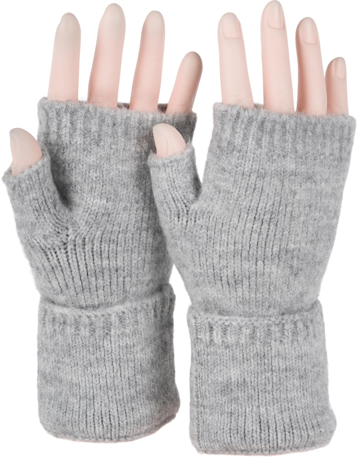styleBREAKER Ladies Fingerless Knitted Gloves Unicoloured with cuff, warm winter gloves 09010052, Colour:Mottled Light Grey