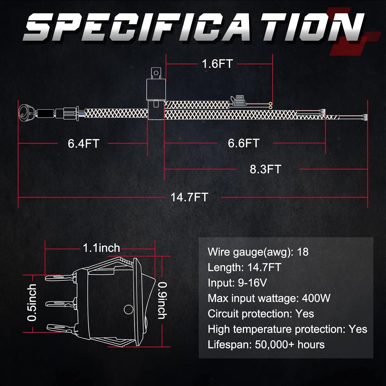Wiring Harness, OFFROADTOWN 2 Lead Heavy Duty Wiring Harness Kit for Fog Lights LED Work Light bar LED Pods 12V 40A Fuse Relay Rocker Switch Relay for Trucks ATV UTV Boat