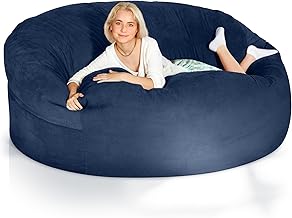 Green Bean Jumbo Max Giant Bean Bag with Memory Foam Flake Filling - XXL Bean Bag Made of Fluffy Velour in 6 ft (180 x 120 cm) Dark Blue - Indoor Lounge Bean Bag Washable & Cosy