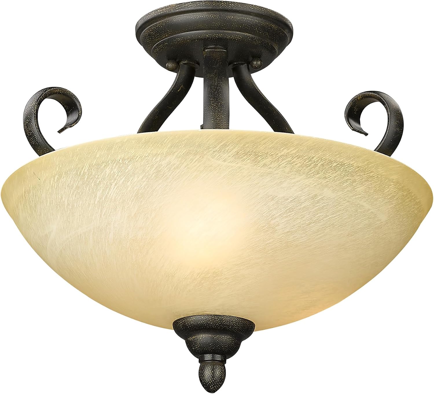Golden Lighting Riverton Semi-Flush (Convertible) in Peppercorn with Linen Swirl Glass