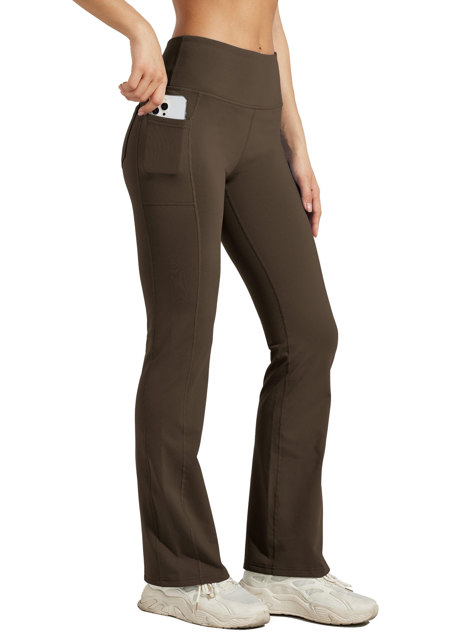 Willit Pantalon de yoga doublé en polaire pour femme - Pantalon d'hiver thermique taille haute - Résistant à l'eau