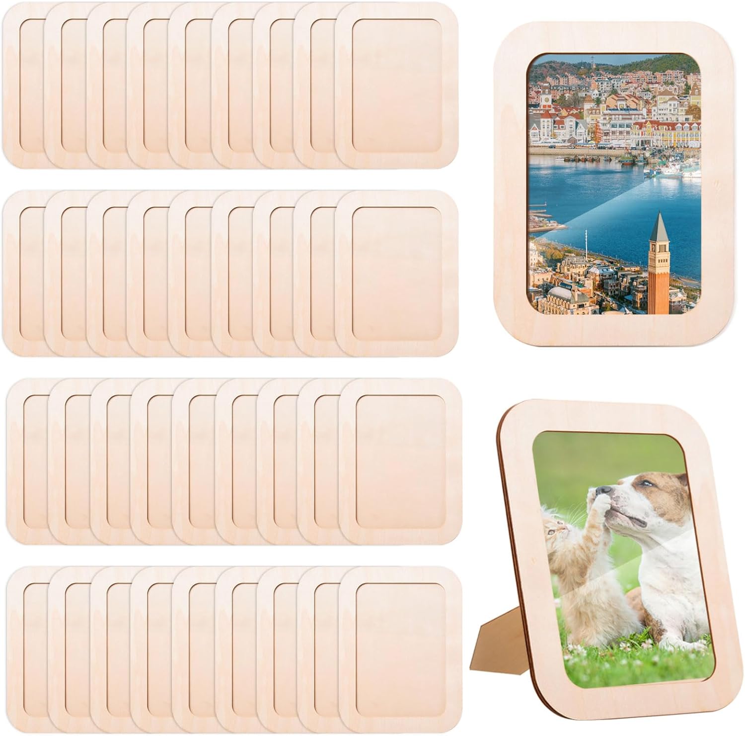 MoDooris 36 PCS Wooden Picture Frames for 4" x 6" Photos Unfinished Solid Wood Photo Frames Rectangular Standing Wooden Postcard Frame for DIY Crafts, Painting, Arts Projects, Home Decoration