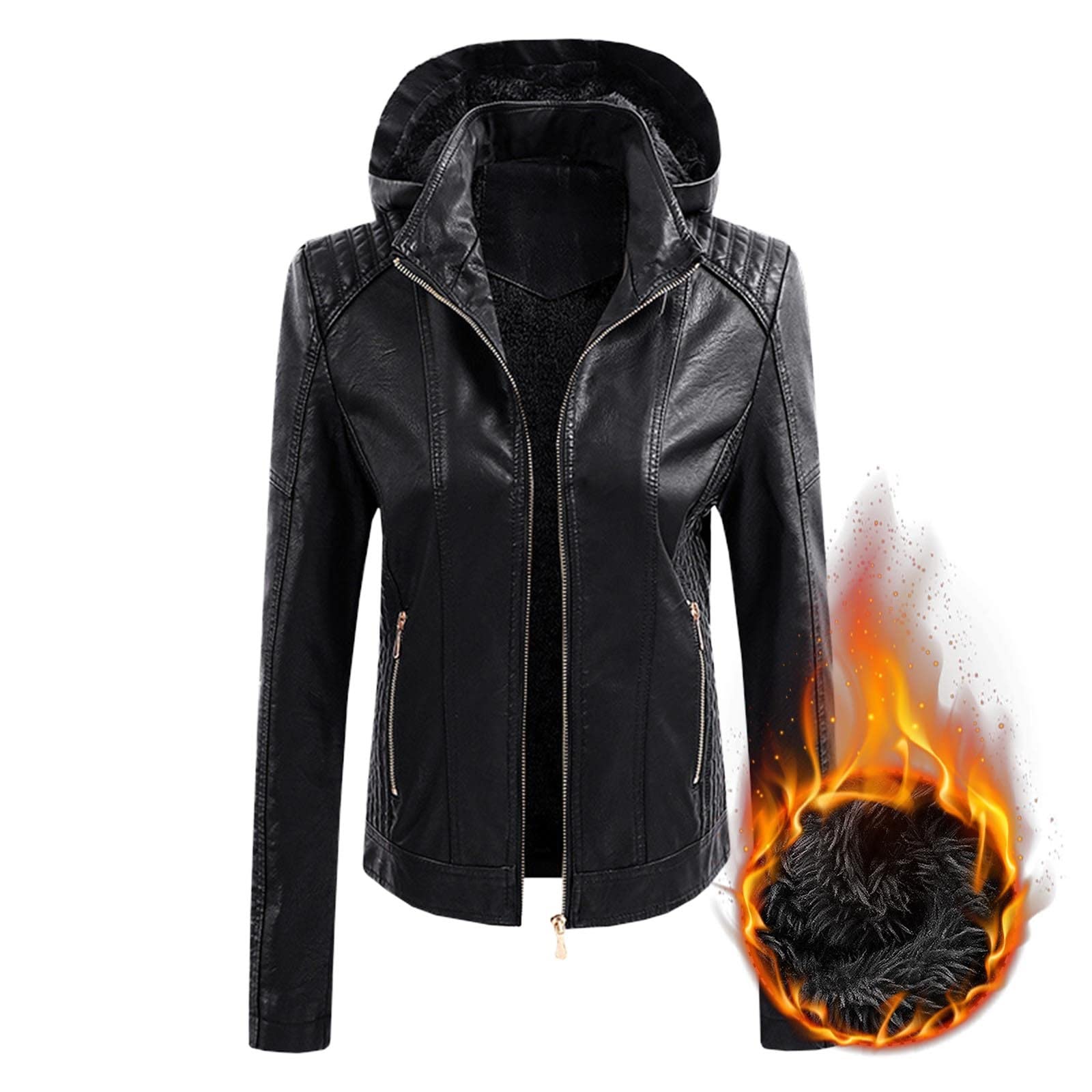 Chaqueta Cuero Mujer, Cazadora Cuero Mujer Cazadora Entretiempo Mujer Slim Fit Manga Larga con Bolsillos Y Cremallera Casual Chaqueta De Moto De Piel Sintética Faux Leather Biker Chaqueta De Invierno