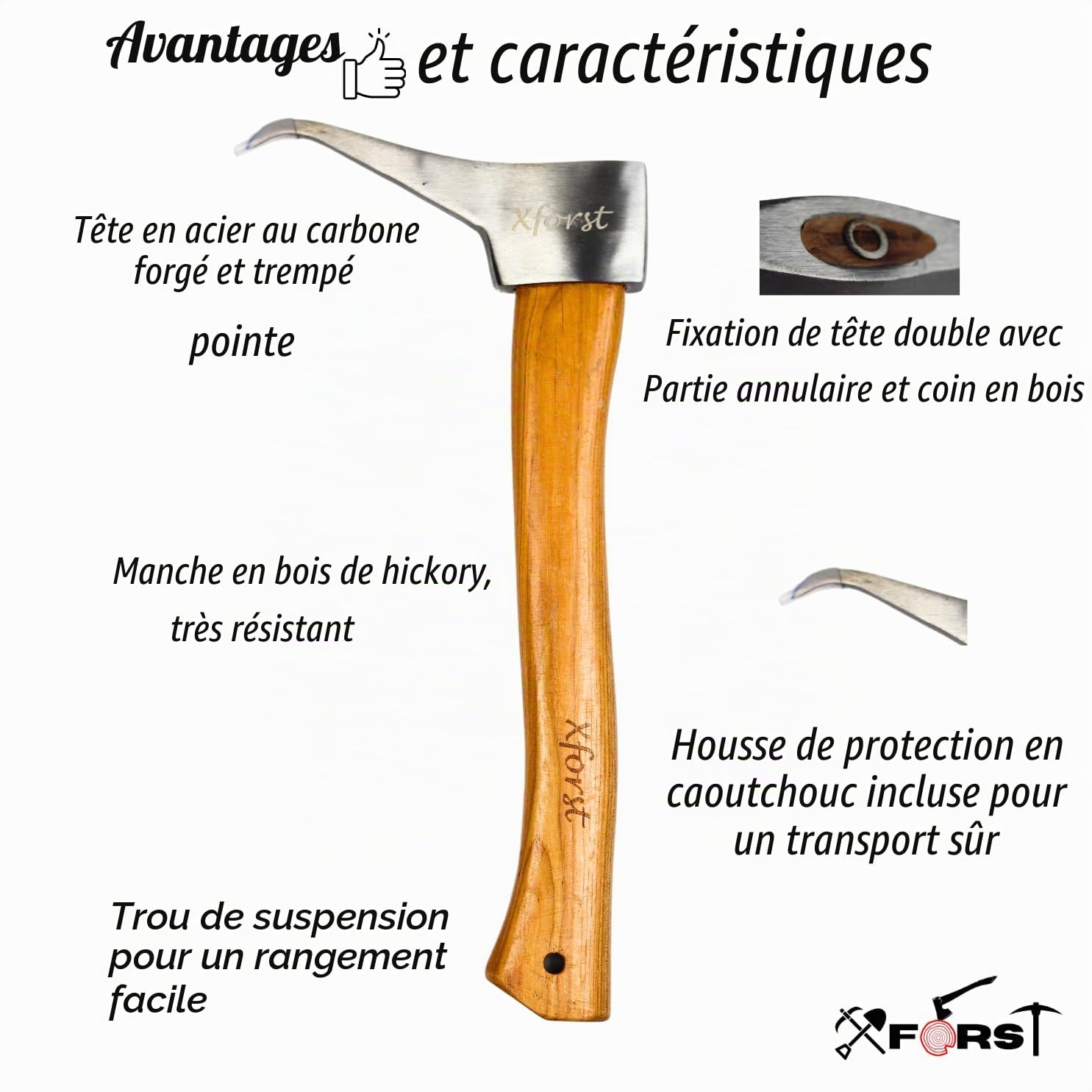 Xforst Sappie à Main – Set 2 pièces avec Support de Ceinture, Sapie Longue 70 cm + Sapie Courte 38 cm, Outil forestier forgé en Acier Carbone, Manche Hickory – X-P500L & X-P50BX