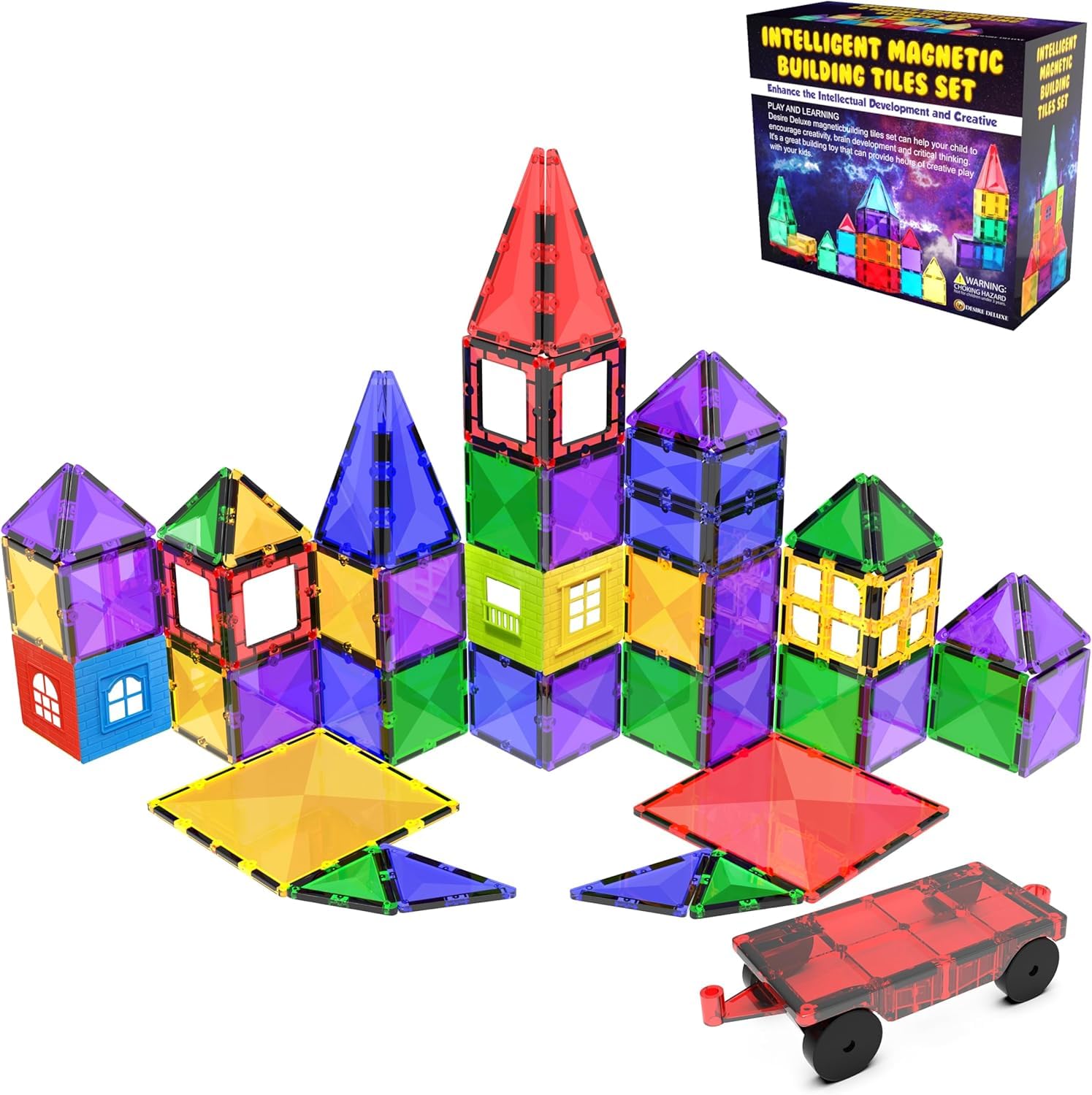 Magnetische Kachel-Bausteine Spielzeug – STEM Pädagogische Magnetblöcke für Kinder, Kreatives Vorschul-Lernen Sensorik Montessori Magnetspielzeug für Jungen & Mädchen ab 3 Jahren – 57 Stück