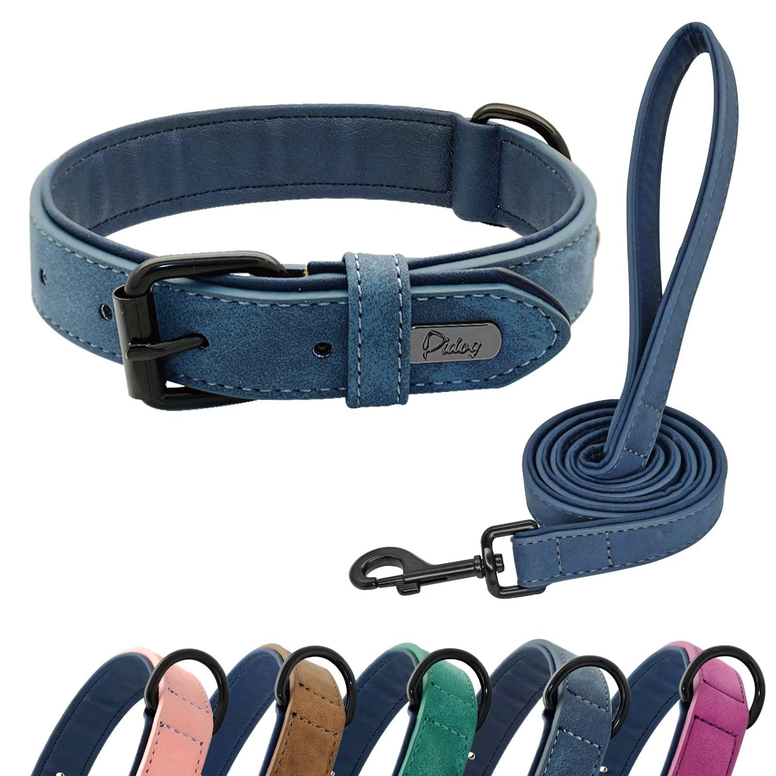 Didog Soft Padded Leather Dog Collar and Leash Set