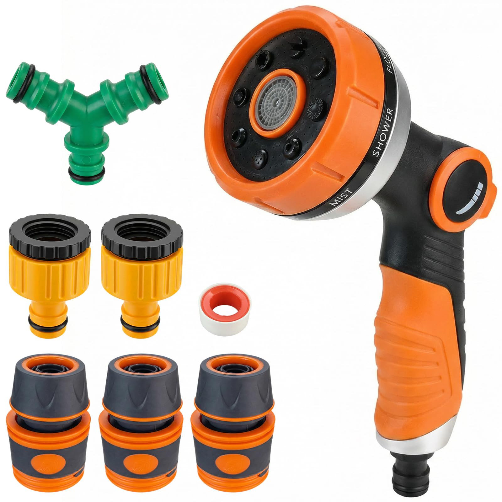 Hose Pipe Spray Gun Set - Garden Hose Spray Gun with 8 Adjustable Patterns Nozzles High Pressure Hose Nozzle Head Sprayer Thumb Control for Lawn Garden Watering Equipment Hose Connectors Fittings