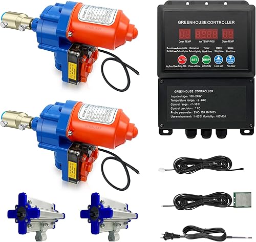 UYGALAXY Motor enrollable de invernadero y enredadera (paquete de 2) + controlador de termostato inteligente caja eléctrica (AC110V a DC24V) para