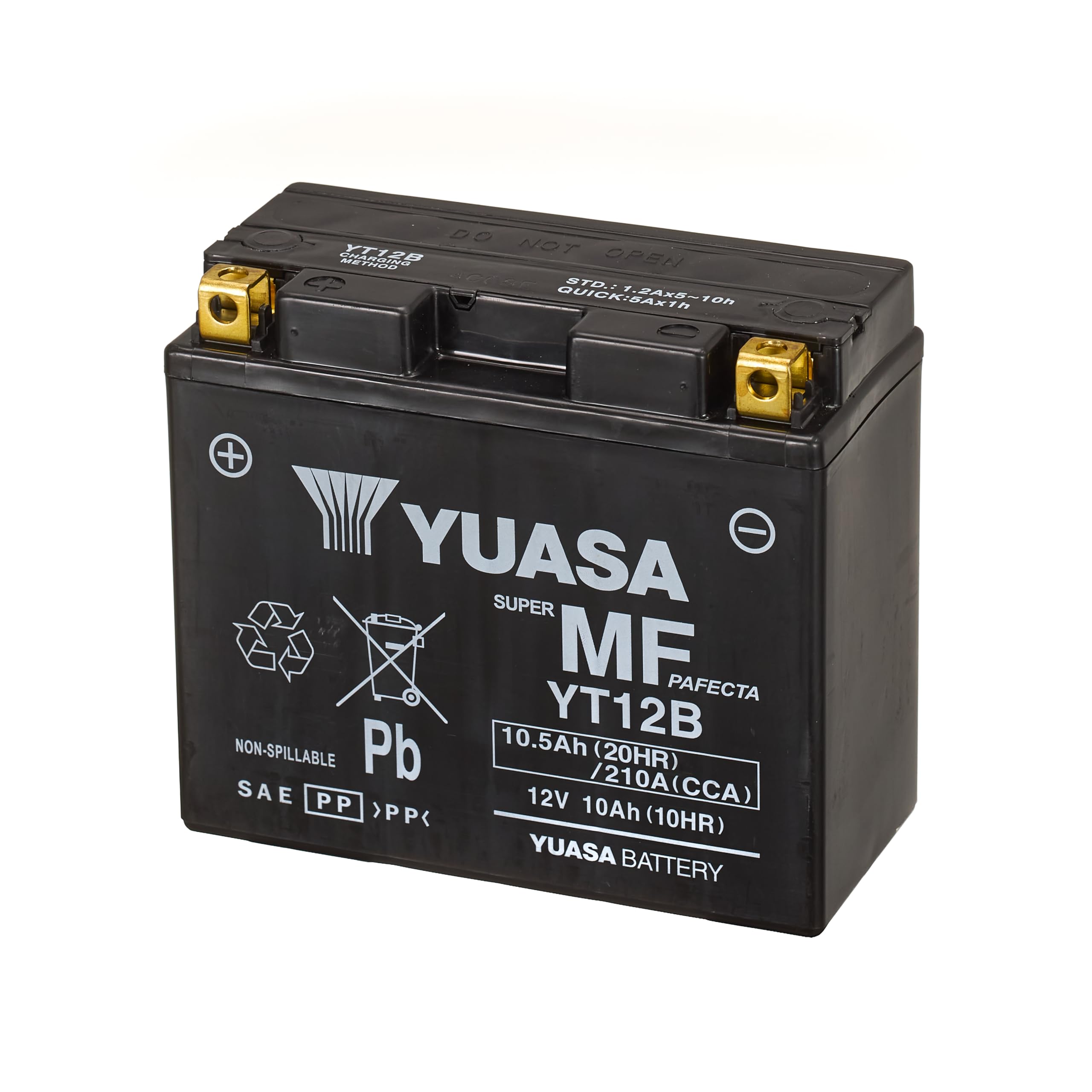 Yuasa YT12B 12V 210 CCA Maintenance Free AGM VRLA Motorbike Battery, Black