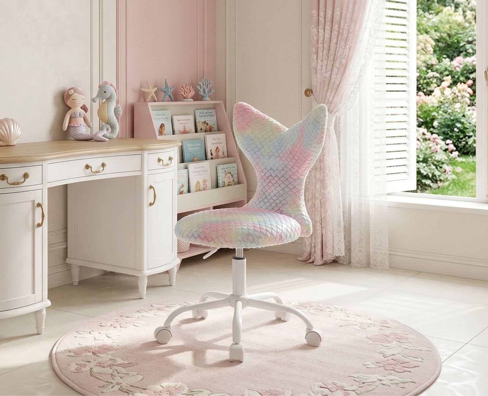 chairus Enfant Chaise de Bureau Pivotante en Fausse Fourrure Ergonomique Réglable en Hauteur Chaise de Chambre (Colorée)
