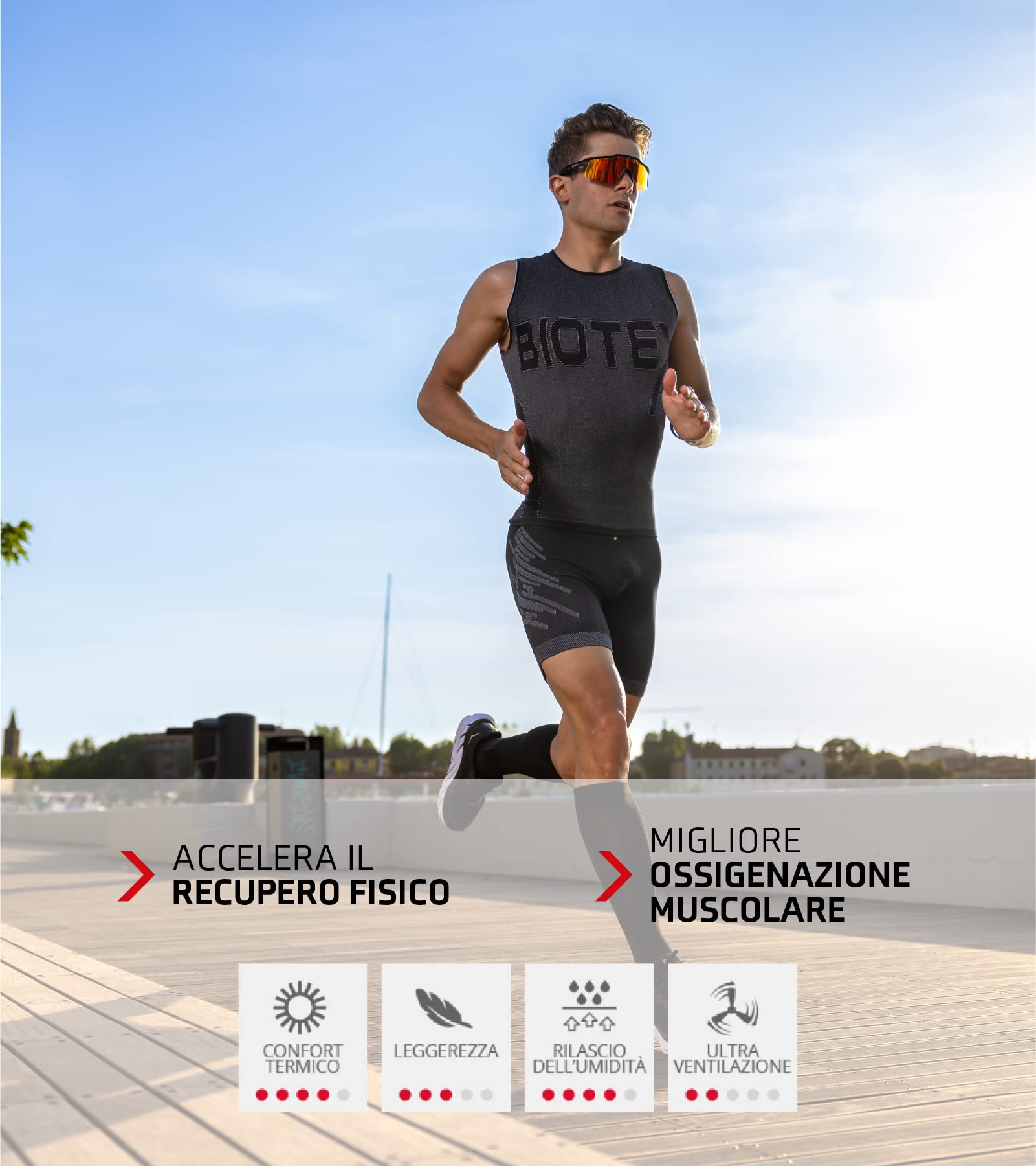 BIOTEX Calza a Compressione 3D Unisex per Ciclismo e Running, Calza Lunga Traspirante, Intimo Tecnico Sportivo