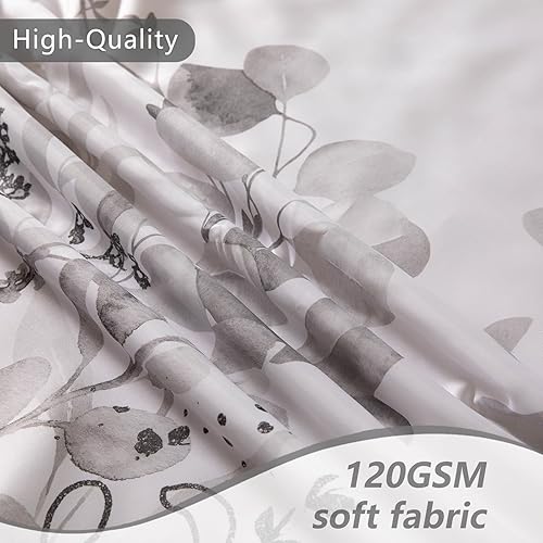 Miniatura 5 de Cortina de ducha de eucalipto blanco y negro para baño con 12 ganchos, cortinas de ducha mejoradas impermeables con hojas de plantas, cortina de