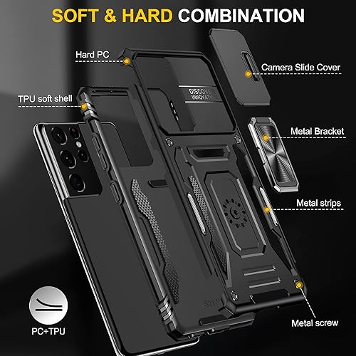 Miniatura 6 de Funda para Galaxy S21 Ultra, funda protectora de lente deslizante a prueba de golpes, resistente a los impactos, con función atril para Samsung