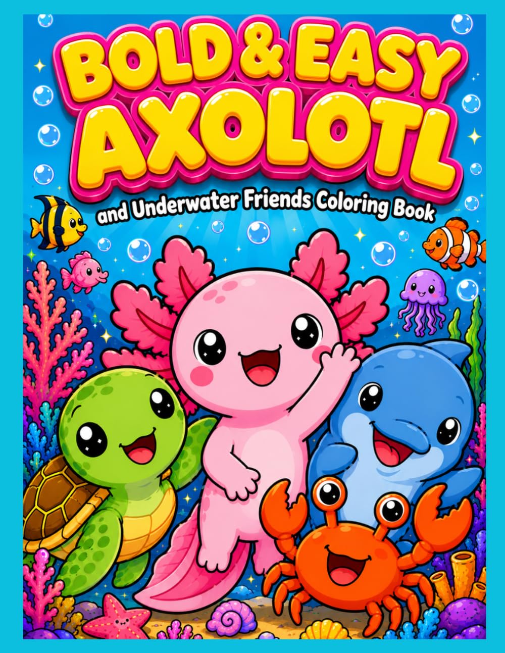 Bold & Easy Axolotl: Cute Underwater Friends Coloring Book for Kids, Toddlers and Beginners (Big, Bold, and Easy Pages)