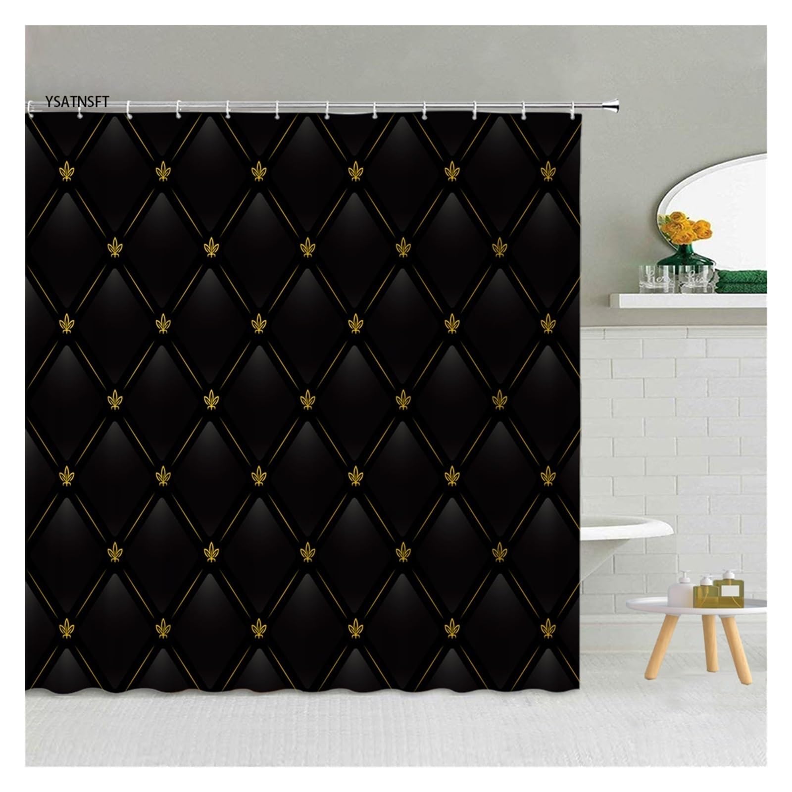Rideau Douche Rideau de Douche Simple, Noir et Blanc, Motif de gouttelettes d'eau, en Tissu Polyester, for Salle de Bain, Suspendu, décoration de Maison(8221J,180x230cm-70x90in)