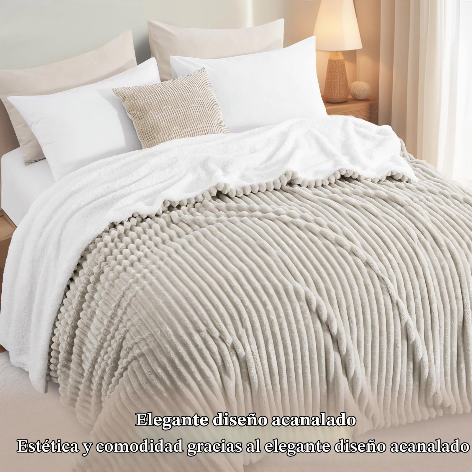 RUIKASI Manta Polar 220x240 Invierno - Cama Grande, Cubresofá Sherpa Suave 2 Personas Cálida, Beige