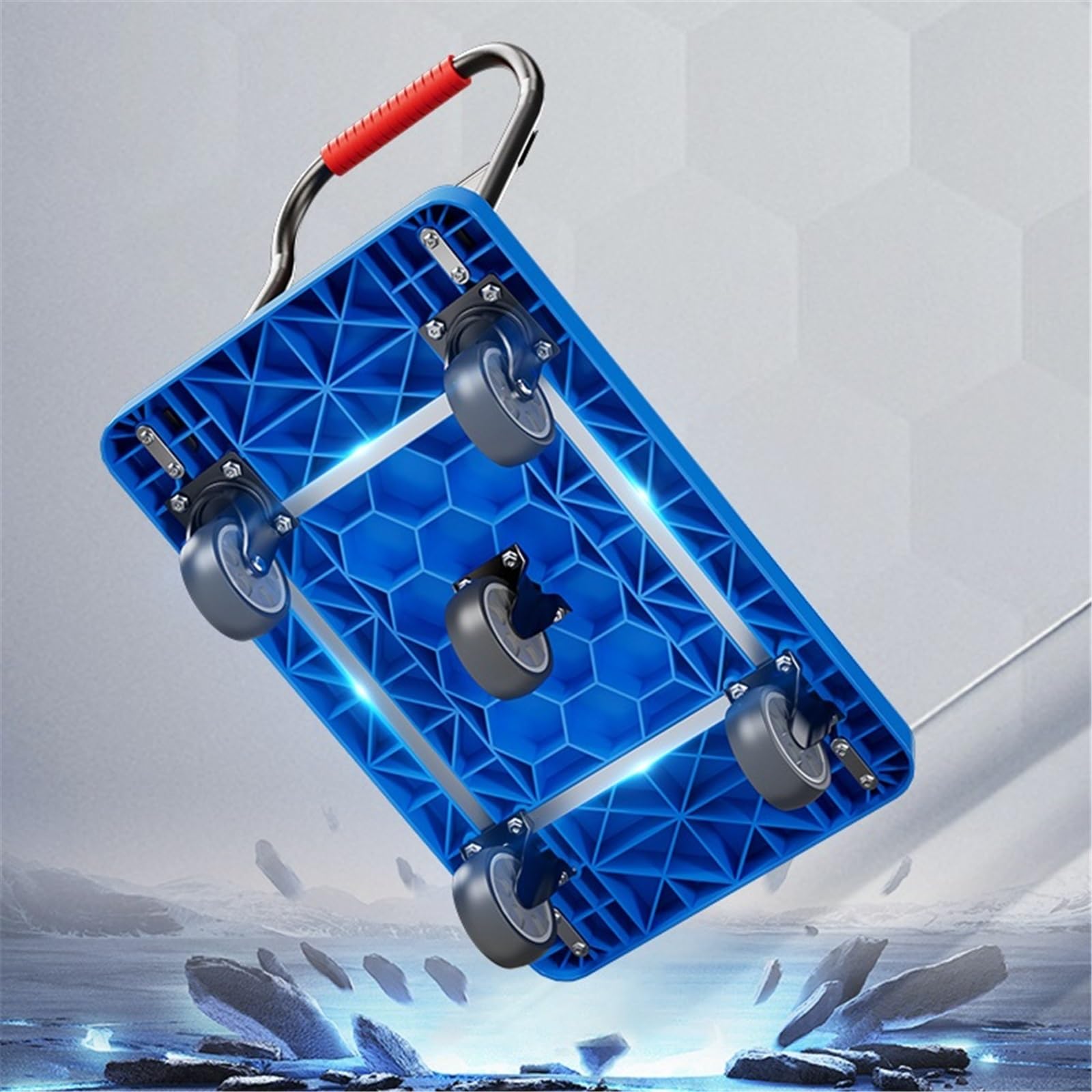 WANGHAI-666 Carretillas manuales Plegables de Plataforma Carro de Plataforma Engrosado, Carrito Plegable Multiusos con Ruedas silenciosas Goma 5 Pulgadas(Blue)