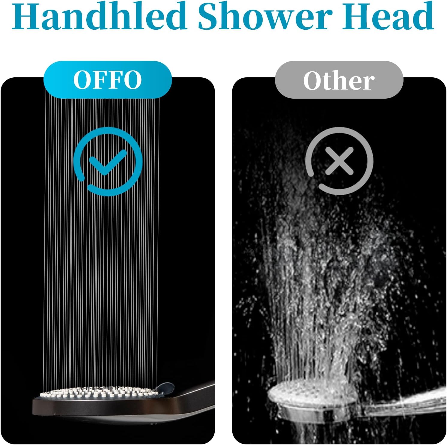 OFFO Handheld Shower Head Set, 6-Mode High Pressure Handheld Sprayer with 60" Ultra-Flex PVC Shower Hose, High Flow Large Powerful Boosting Handheld Showerhead for Low Water Pressure, Charcoal Grey