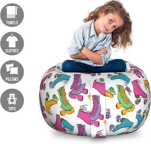 Miniatura 173 de Lunarable Silla de almacenamiento para adolescentes, coloridos patines de estilo retro, para actividades juveniles, para niñas y niños, divertido