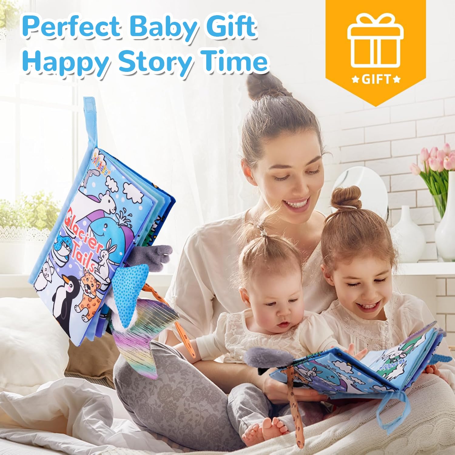 Libros de tela para bebé, libros de cola, libros de actividad arrugados suaves para el desarrollo temprano de los niños pequeños de 3 meses (colas de océano) 9