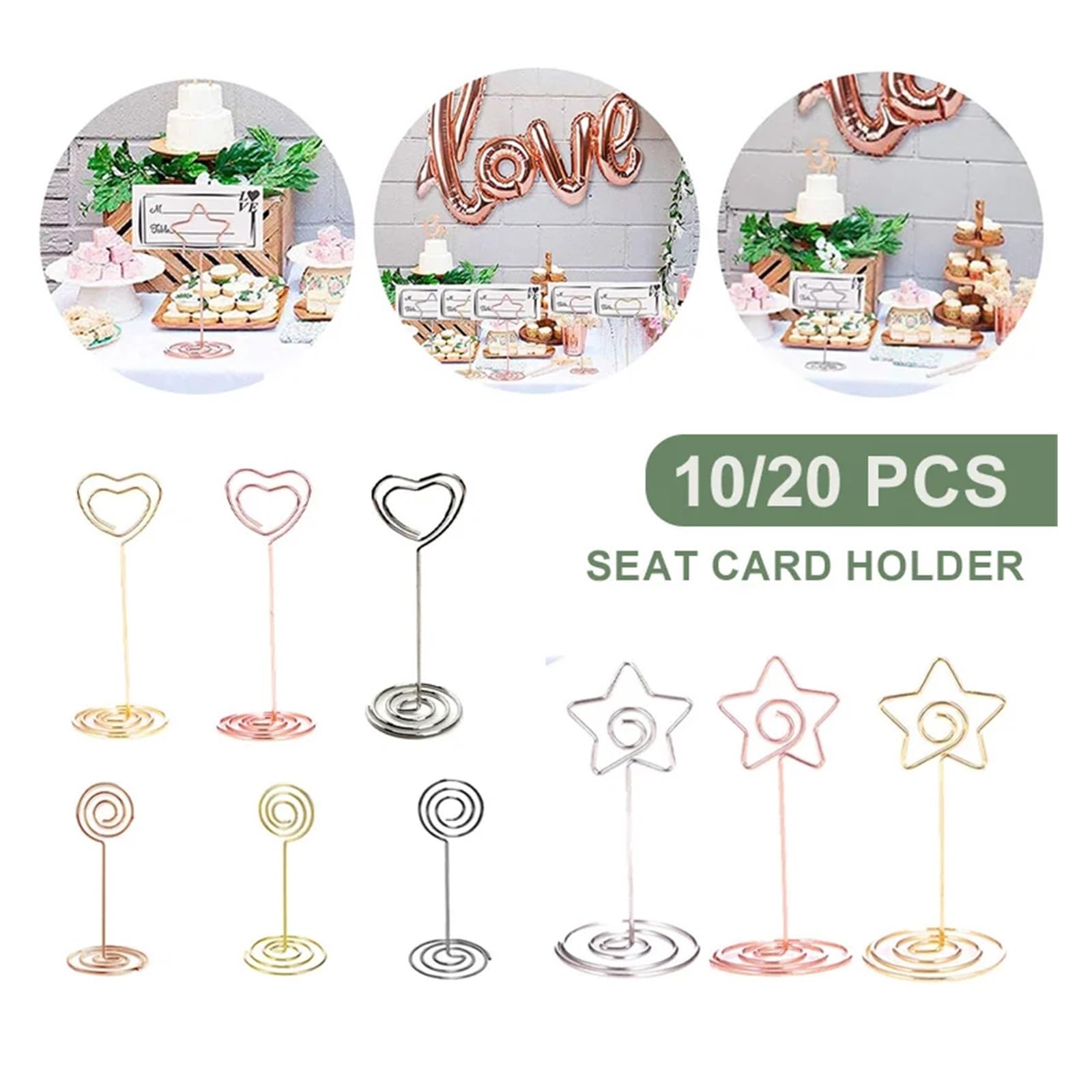 Uchwyty na numery stolików, Table Number Place Card Photo Holders Round Heart Star Shape Multicolor 10 Or 20 Pcs(Heart-Silver,20pcs)