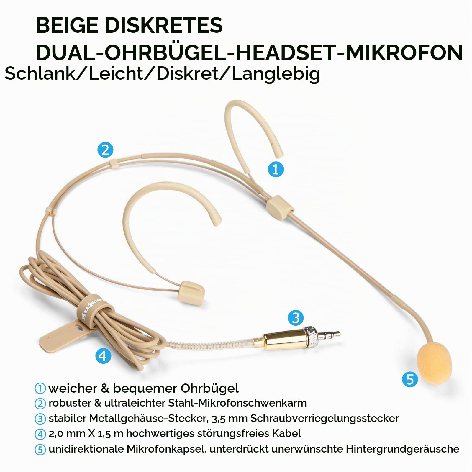 Headset Mikrofon Stirnband mic für Sennheiser kabellos Bodypack Transmitter Taschensender - Ideal für Vorträge, Theater, Podcasts Mit Robust Aufbewahrungsbehälter