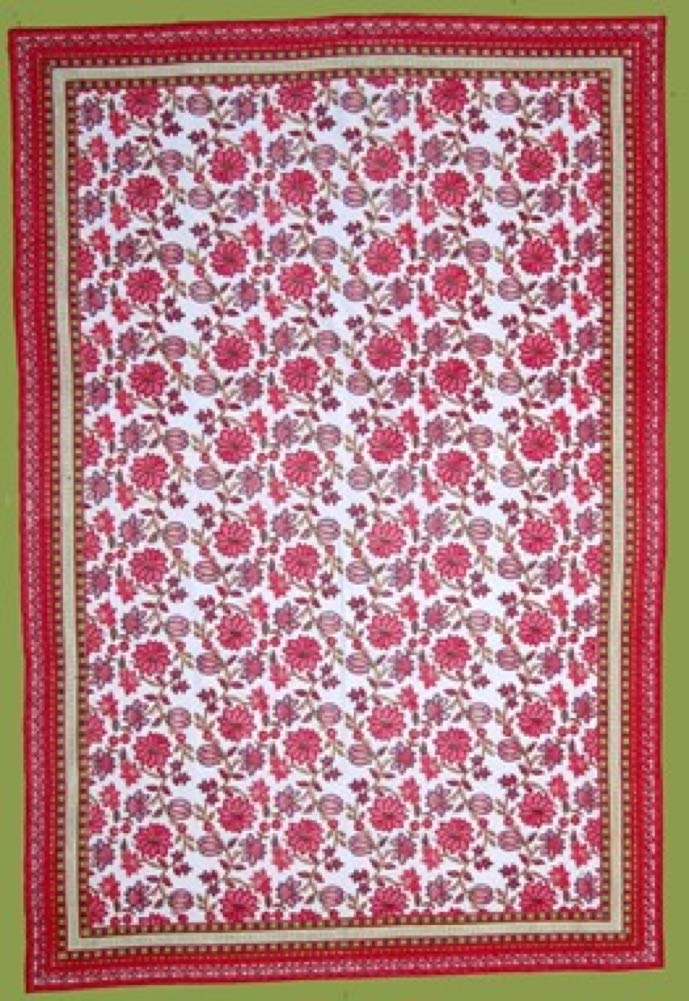 India Arts Floral Tablecloth for Rectangle Tables Pink Red Green White Cotton Floral Kitchen Table Linen Rectangle 60 x 90...