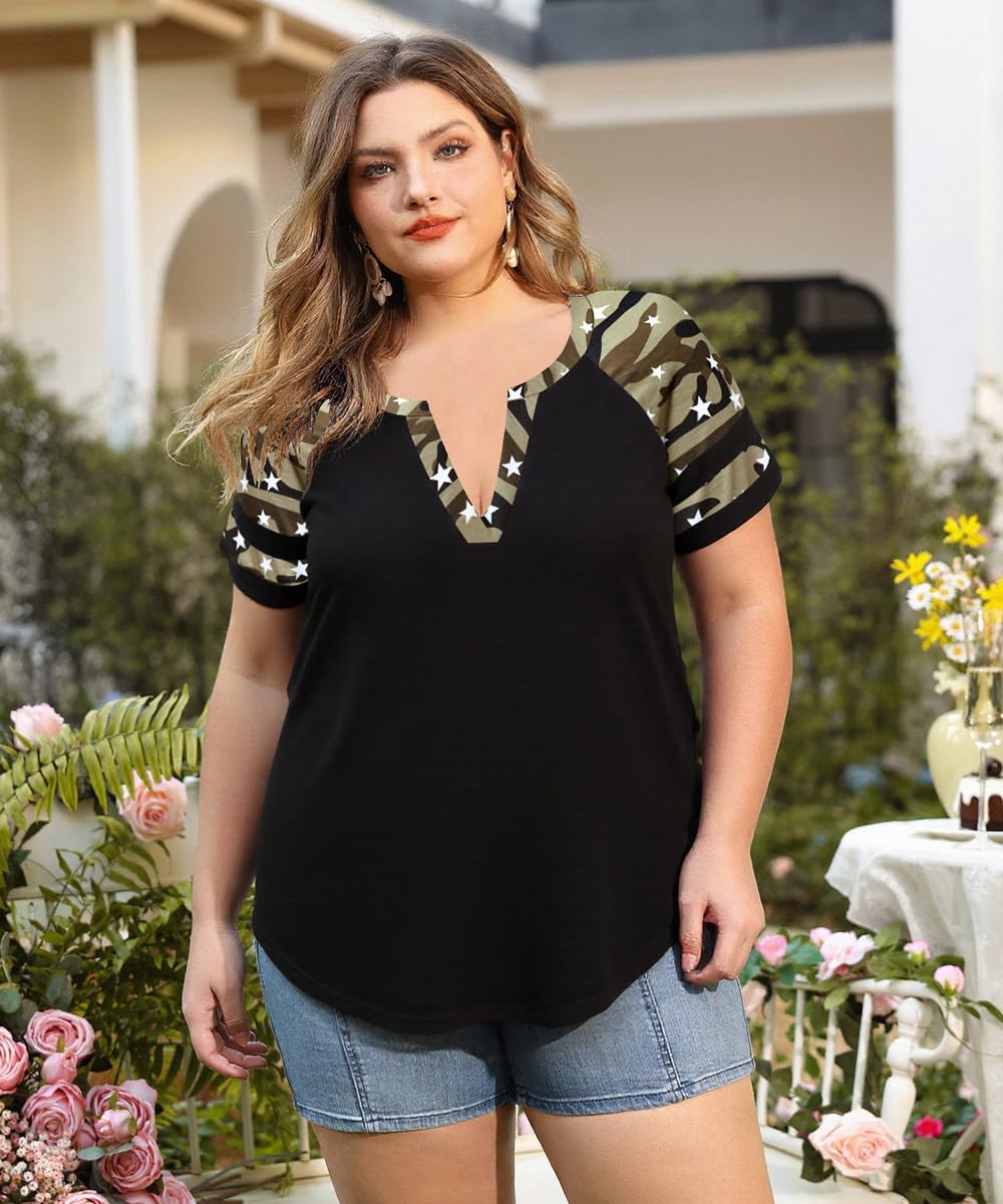TIYOMI Plus Size T-Shirt for Women Raglan V Neck Breathable Short Sleeve Tunic Tops Soft Tee for Summer XL-5XL - Image 2
