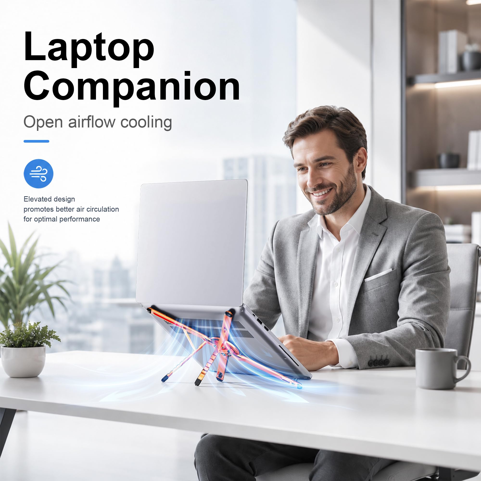 Soporte portátil para laptop, 3 en 1 magnético plegable ajustable, para escritorio | Aleación de aluminio, ligera, compacta, altura de 8 niveles, ergonómica, para teléfono/tableta, oficina en casa/viajes