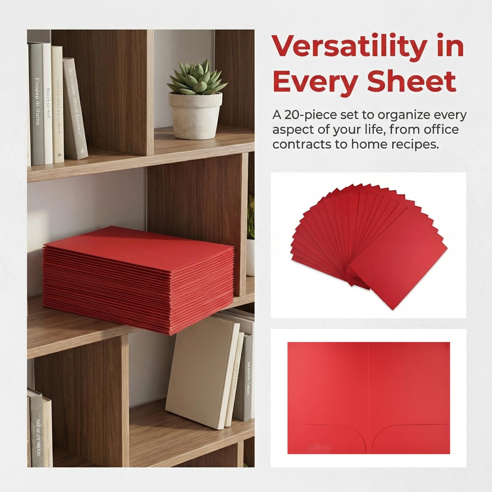 20 Pezzi A4 Cartelline Portadocumenti con 2 Tasche,350gsm Lembi in Cartoncino Cartelline per Riunioni,Cartellette Cartoncino Cartellina Portadocumenti,Cartella di Cartone per Ufficio Scuola (Rosso)