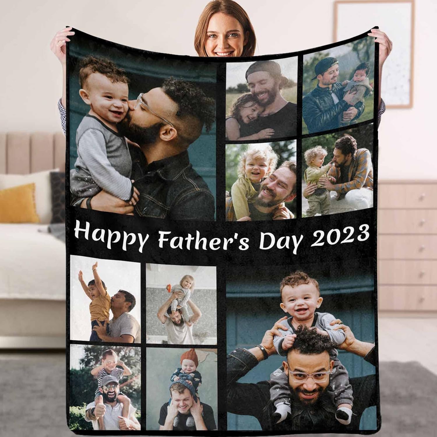 FunStudio Personalized Fathers Day Blanket with Photo Customized Dad Gifts Custom
