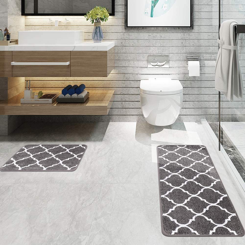 Carvapet 2 tappetini da cucina antiscivolo, lavabili in lavatrice, motivo marocchino, zerbino per pavimento cucina (grigio)