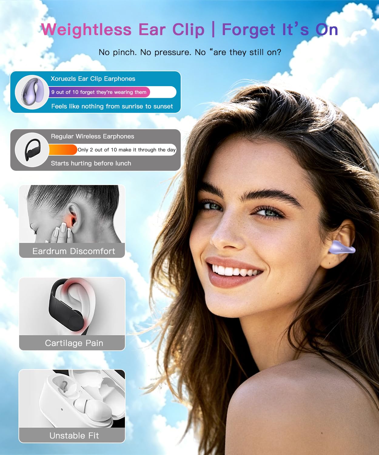 Auricolari ultra aperti aggiornati, leggeri, comodi, a conduzione ossea, wireless, con clip, vestibilità sicura e chiamate chiare, Bluetooth, per lavoro, pendolari, allenamento, corsa