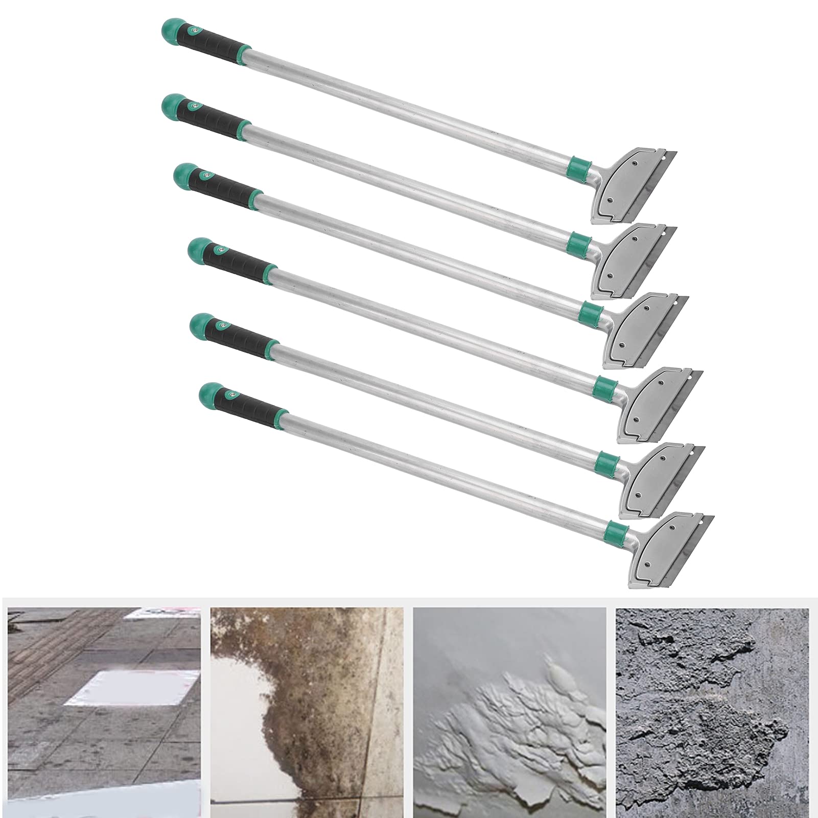6 Piezas Cuchillo Rascador de Aleación de Aluminio para Limpieza de Paredes de Vidrio de Piso Herramienta Rascadora de 60 cm con Cuchilla de Afeitar Reemplazable y Mango de Goma