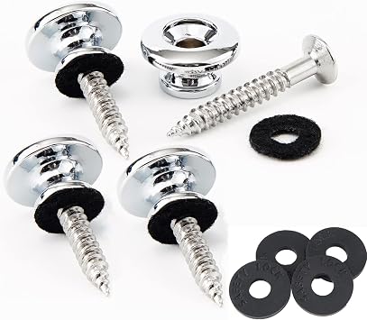 Miwayer Guitar Strap Locks Ukulele Straplock Bass Strap Buttons Metal Strap Retainer System with Strap Blocks Chrome Silver 4 PCS