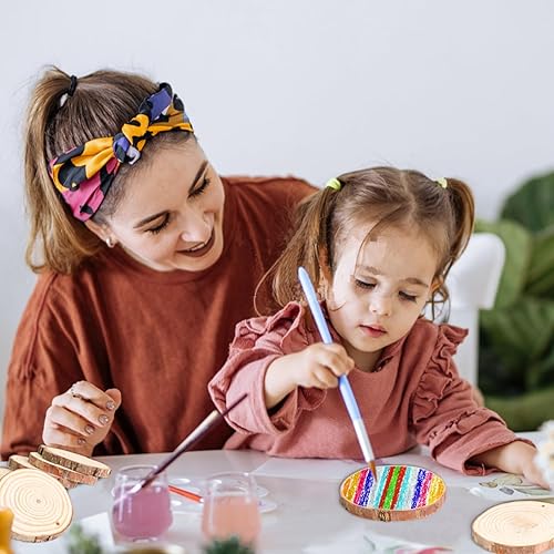 Miniatura 7 de 30 piezas de rebanadas de madera natural sin terminar de 3.5 a 4 pulgadas con agujero preperforado y cuerda de cordel de 66 pies, círculos de madera