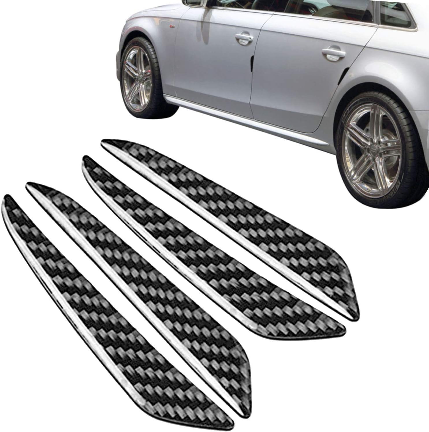 Raiphy 4Pcs Car Door Protection Stickers Anti-Collision Protector Car Crash Bar Anti-rub Strip (Carbon fiber)