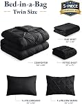 Lane Linen Twin Bed in a Bag 5 Piece - Pintuck Comforter Set with Sheets - Soft Microfiber Bedding for Dorm, Kids, Guest Room - Black