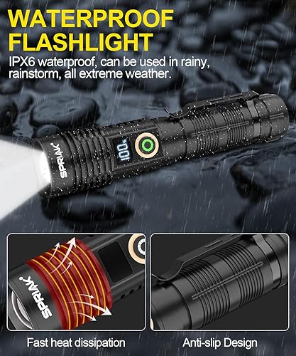 Miniatura 4 de Linterna recargable de alto lúmenes, luz magnética súper brillante con pantalla digital de potencia, largo alcance, regulable, impermeable, linterna