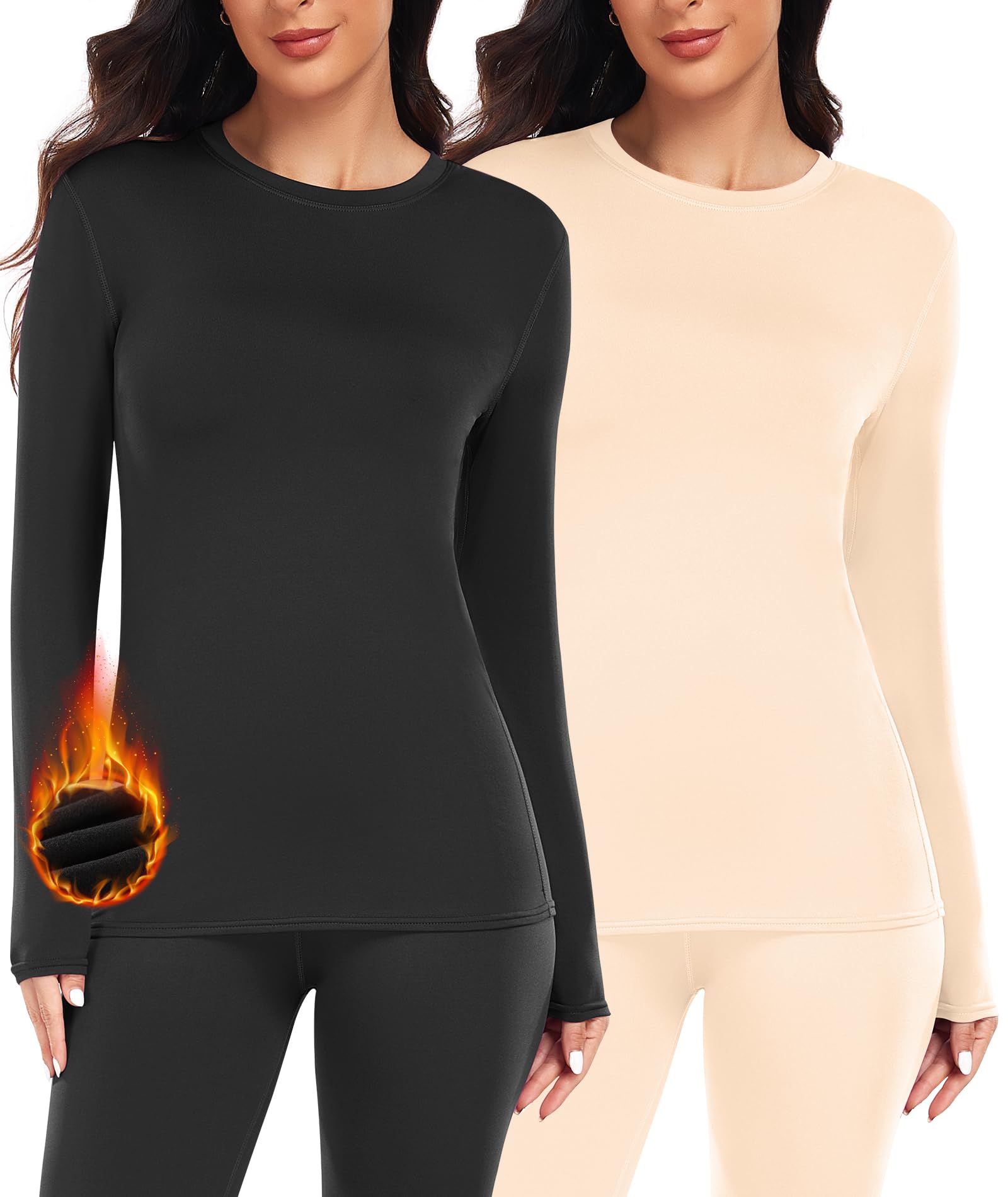 YADIFEN Camisetas térmicas para mujer, con forro polar, capa térmica, manga larga, camiseta térmica ultrasuave para clima frío