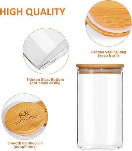 Miniatura 5 de M MCIRCO - Juego de recipientes de cocina 9 tarros herméticos de vidrio con tapas de bambú recipientes de almacenamiento de alimentos de vidrio para