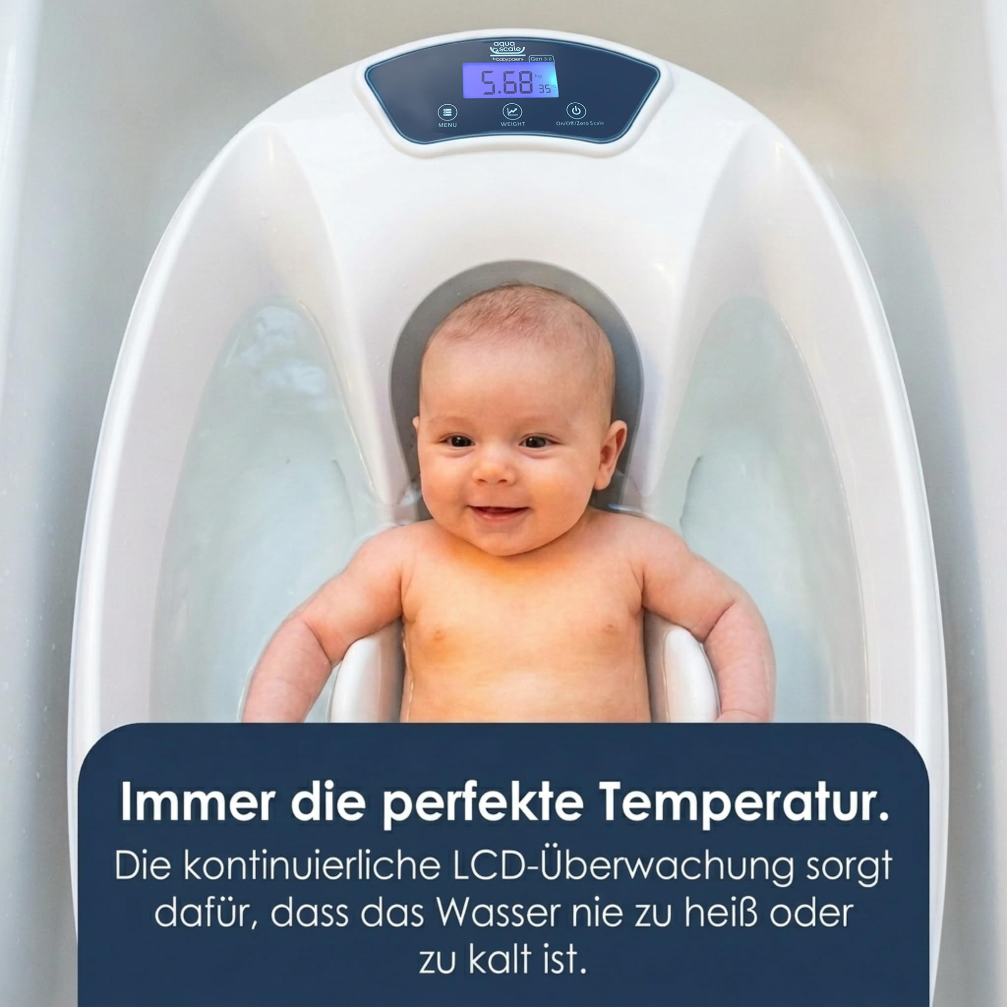 AquaScale 3-in-1 Babybadewanne, Digitalwaage und Wasserthermometer, Next Generation V3