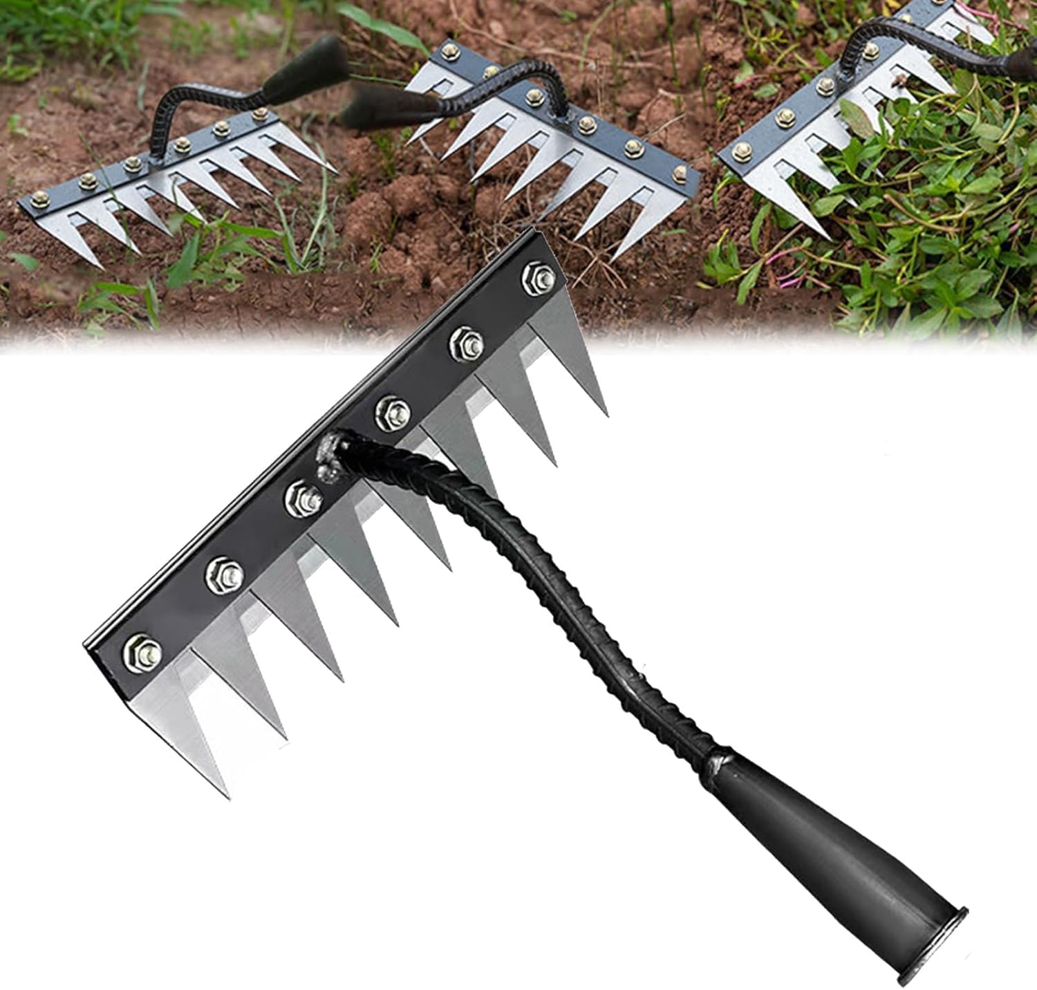 Iron Weeding Rake 2.0, Iron Rake for Gardening and Weedings, Heavy Duty Gardening Hand Weed Puller Tools, 8 Teeth Carbon Steel Garden Weedings Rakes for Lawn Care (8 Teeth)-image-15