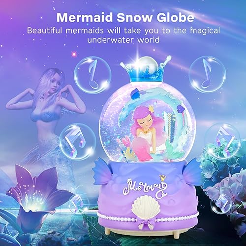 Miniatura 2 de BREIS Globo de nieve, globos de nieve con música de sirena de 3.15 pulgadas con luces LED automáticas de copo de nieve, regalo único de cumpleaños,