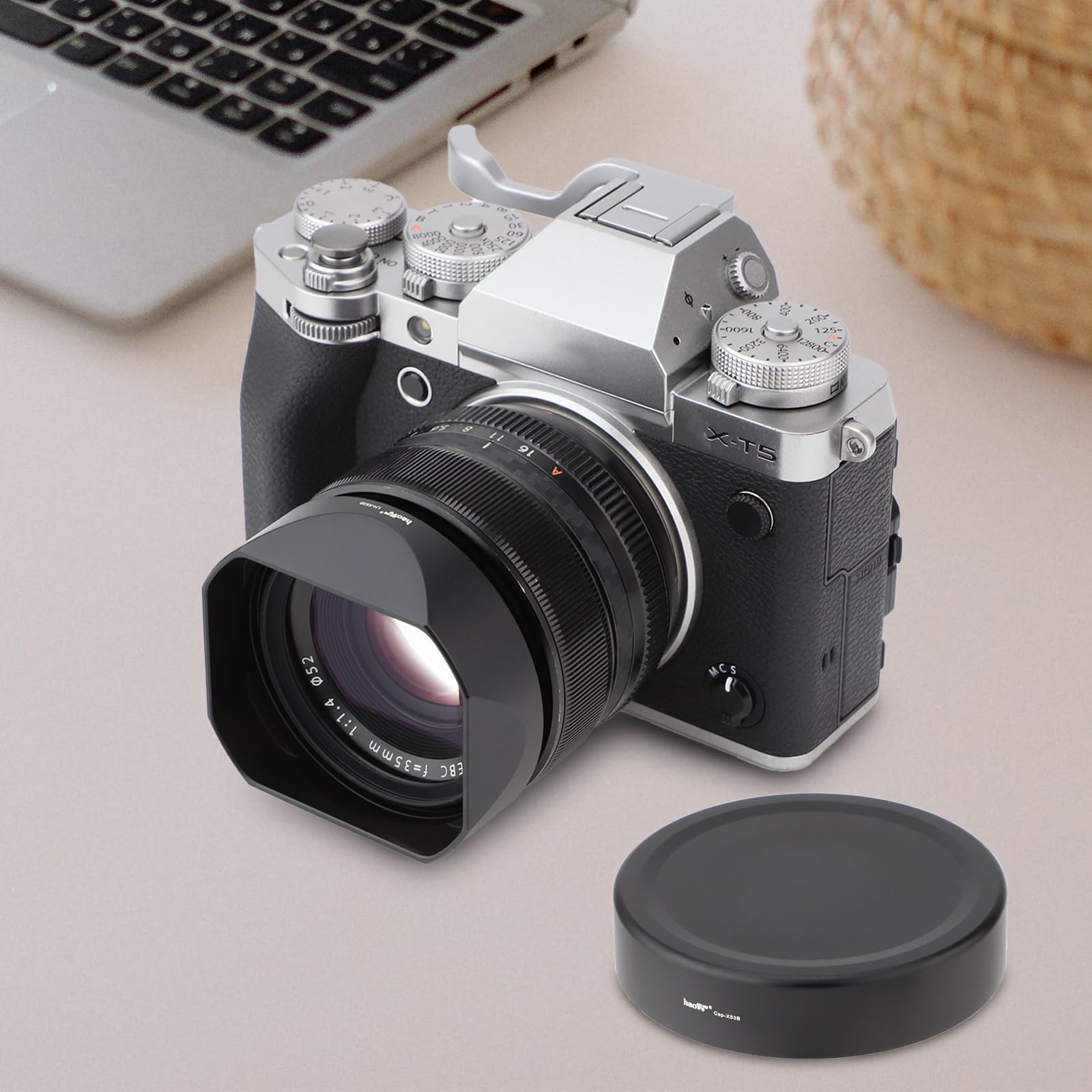 Haoge LH-X53B - Parasol cuadrado de metal para Fujifilm Fuji Fujinon XF 35 mm F1.4 R / XF35 mmF1.4 R xf18 mm f2.8 lente con kit de tapa de metal