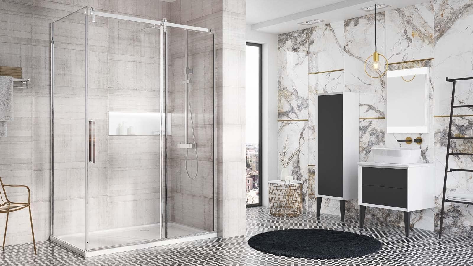 Render Shower Enclosure | Shower Sliding Door | Shower Cubicle| Shower Enclosure Chrome – 1400